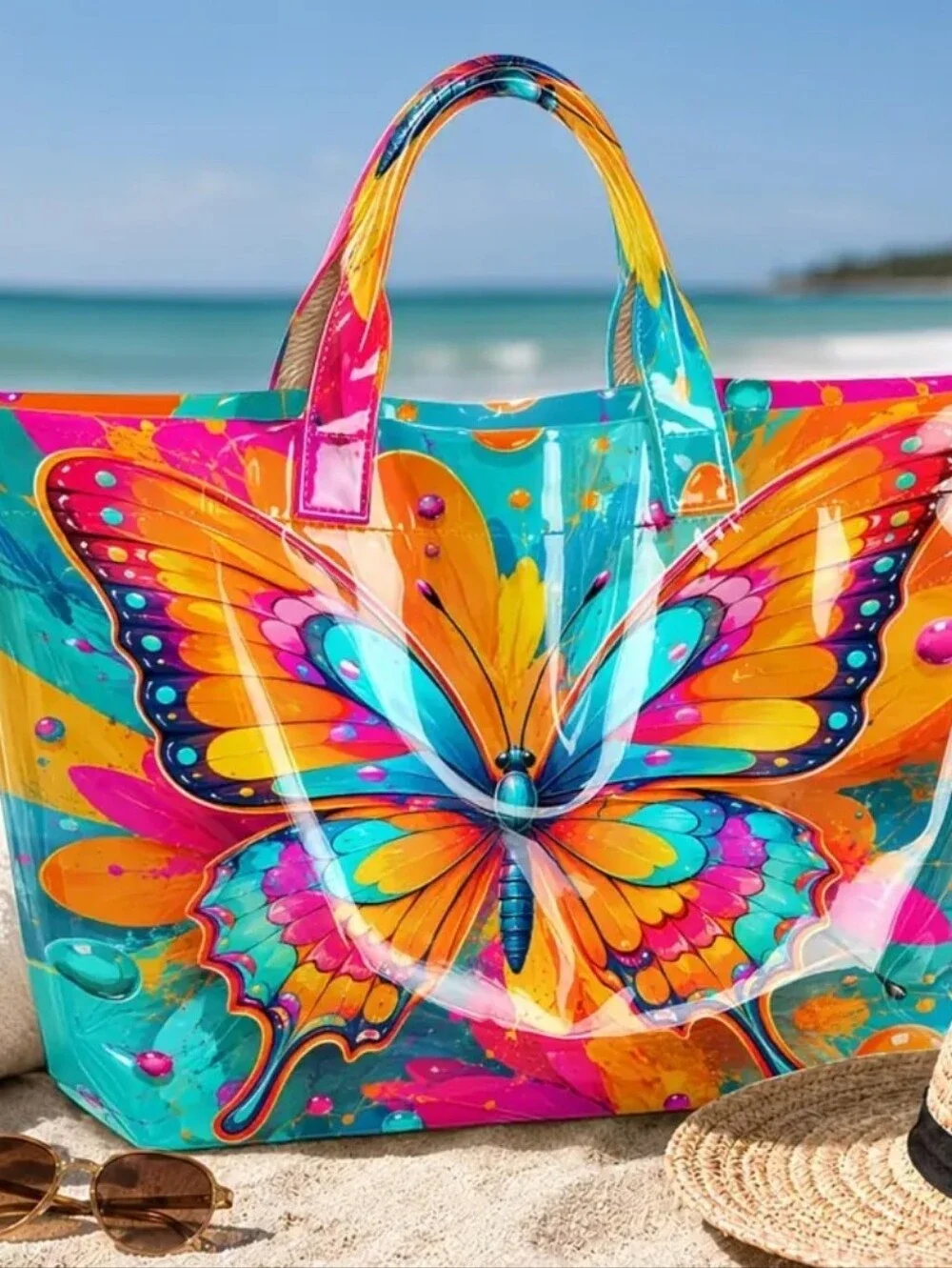 Women Colorful Splash Butterfly Daily Commute Hand Tote Bag Large